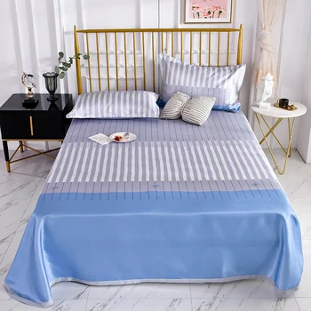 

Flat Sheet Ice Silk Cotton Printing Blue Bedding Sheet High Quality Summer Type Queen King Size No Pillowcases