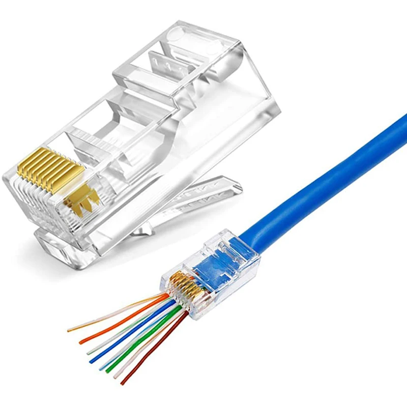50 Connettori RJ45 CAT6/CAT5e 8P8C UTP A Crimpare Per Cavo Intrecciato O Solido - Contatti Placcati Oro