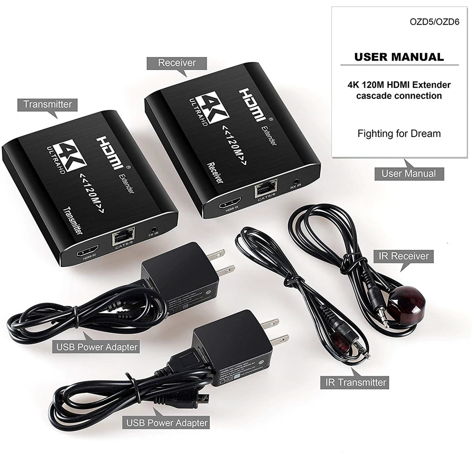 4K HDMI Extender IR 120m HDMI Extender RJ45 3D HDMI Extender Transmitter Receiver Over Cat5e/Cat6 Cable for PS4 Apple TV