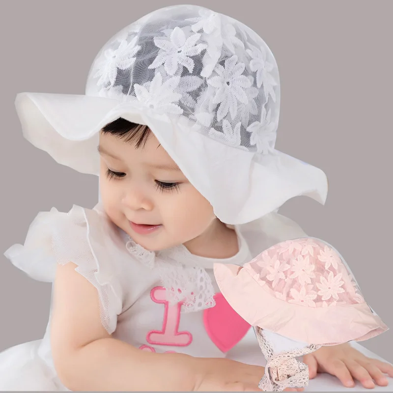 Summer Sweet Sunshade Hat Thin Baby Girl Cotton Wide Lace Lace Tie Hat