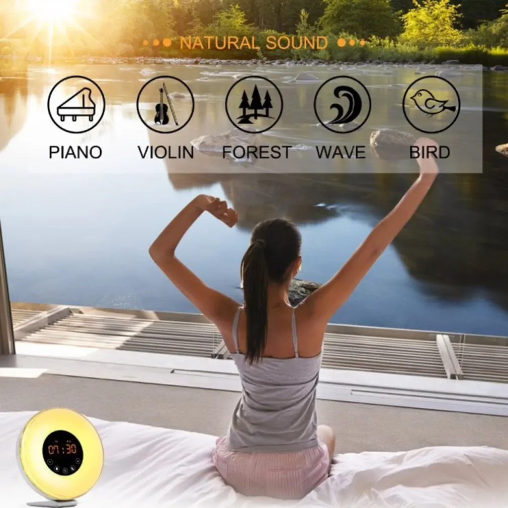 Цветной светодиодный электронный смарт-будильник с сенсорным пробуждением свет природа Пробуждение Спящая музыка Красочный ночник