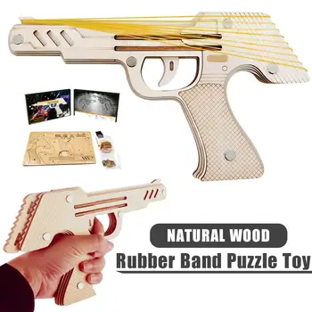

Toys Models 3D Wooden Puzzle Simulation Bullet Rubber Band Launcher Mechanical Rubber Band Handgun For Children