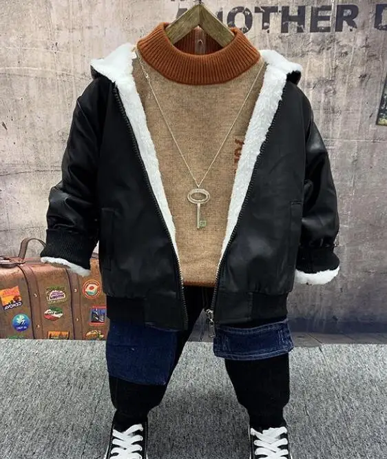 Baby Boys Clothing Sets winter Children's Warm coat,knit sweater,thick jeans 3pcs Suits boys Sports Kids Clothes Fashion Clothes - Цвет: 3pcs setS