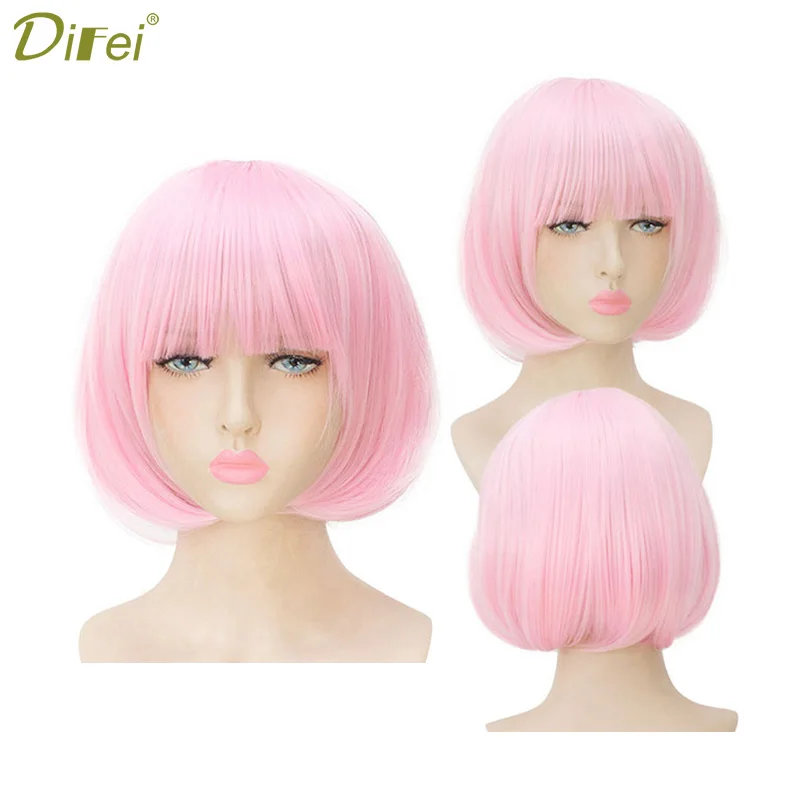 DIFEI женские короткие прямые волосы bobo парик фиолетовые красные желтые серые
