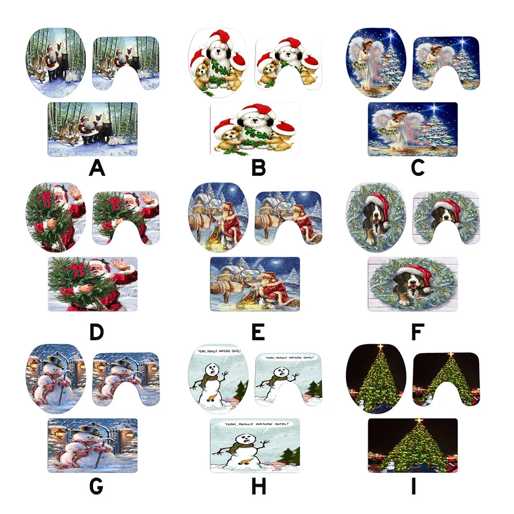 Горячая 3 шт./компл. мягкая Рождественская ванная комната Нескользящая стойка для тряпок+ крышка унитаза+ коврик для ванной Описание G806