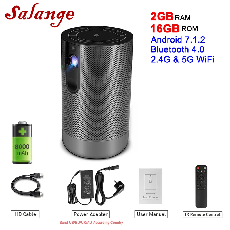 Salange P9 DLP Full HD Projector Mini 1080P Proyector 3D Android Led Mobile Projetor WIFI Bluetooth 8000mAH Battery Video Beamer 