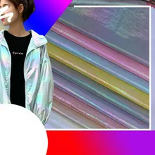 Розовая блестящая перламутровая ткань с градиентом Солнцезащитная пуховая ткань, цвет белый, желтый и синий