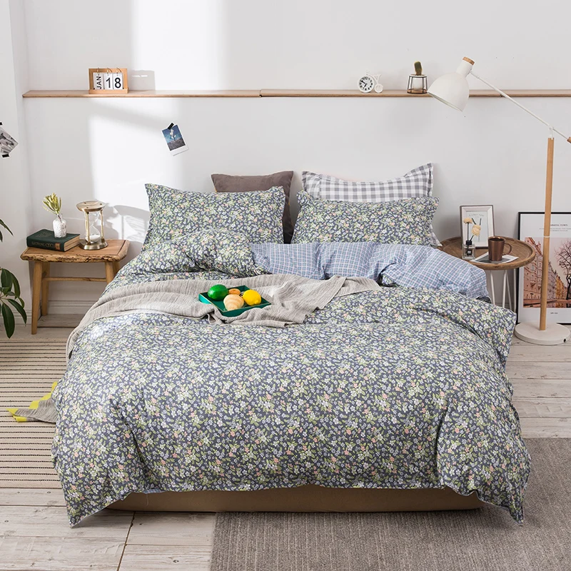 

2021new bedding set colorful duvet cover set pastoral flat sheet modern bed linen set flower pillowcase AB side bed set 3/4pcs