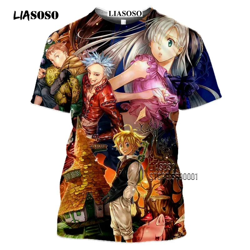 LIASOSO Anime The Seven Deadly Sins Men's T-shirt Japanese Meliodas Hawk Escanor Estarossa 3D Print Tshirt Summer Casual Shirt  (7)