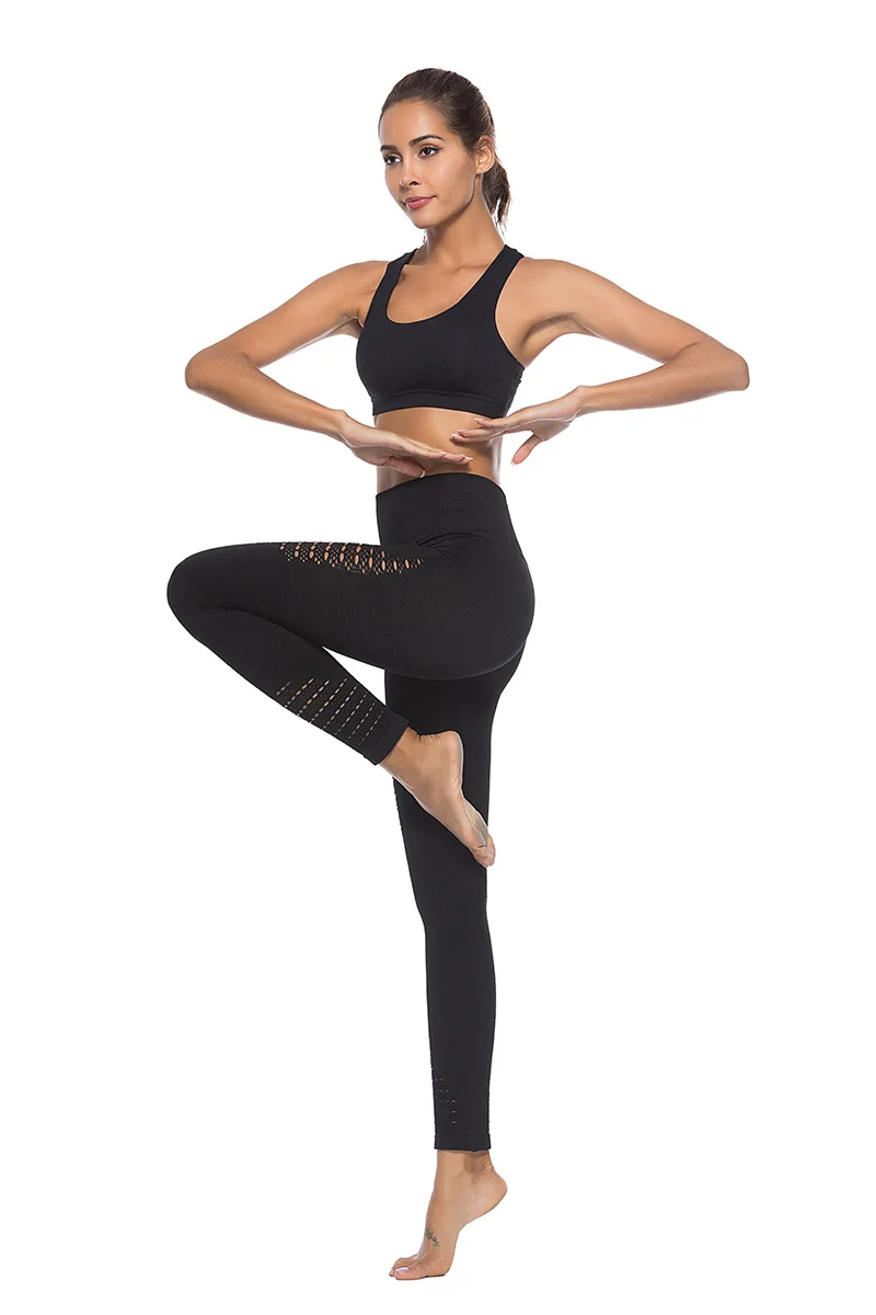 

2018 New Seamless High-End High-Waist Hip Two-Section Hollow Mesh Stitching Yoga Pants Sports Leggings