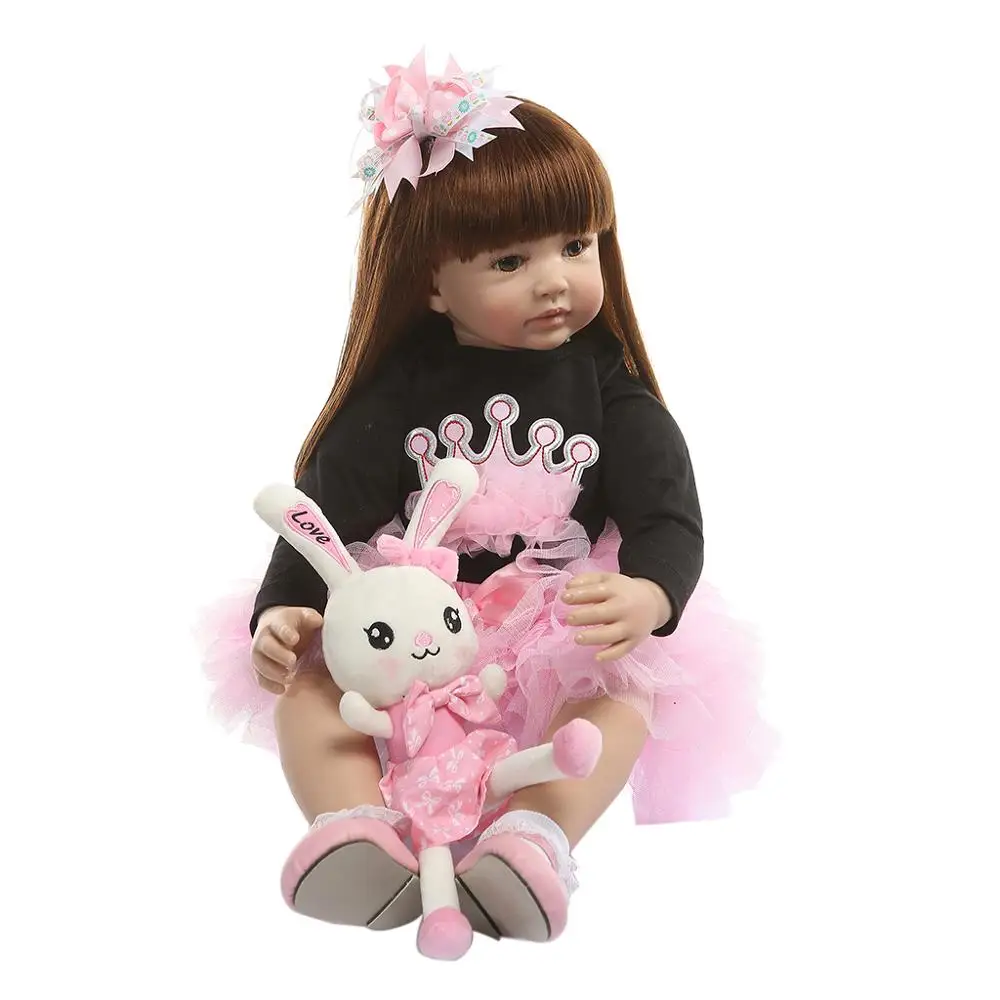 

60cm Reborn Doll Realistic Silicone Vinyl Newborn Babies Toy Long Hair Girl Princess Clothes Lifelike Handmade Gifts