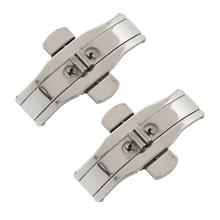 2 шт Две кнопки Бабочка застежка пряжка серебро, 1 шт для 25 мм ремешок для часов и 1 шт для 15 мм ремешок для часов