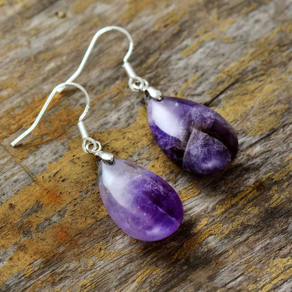 Elegant Women Earrings Natural Stones Amethysts Dangle Earrings Designer Fashion Teardrop Earrings Wholesale Jewelry Dropship