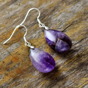 Elegant Women Earrings Natural Stones Amethysts Dangle Earrings Designer Fashion Teardrop Earrings Wholesale Jewelry Dropship