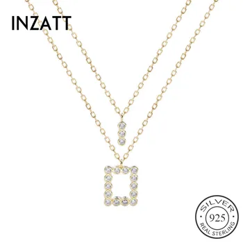 

INZATT Real 925 Sterling Silver Zircon Square Choker Necklace For Fashion Women Party Fine Jewelry Geometry Accessories Gift