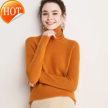 

Cashmere Merino Wool Sweater Women Turtleneck Long Sleeves Autumn Winter Sweater Women's Knitting Jumper Female Pullover Sweater