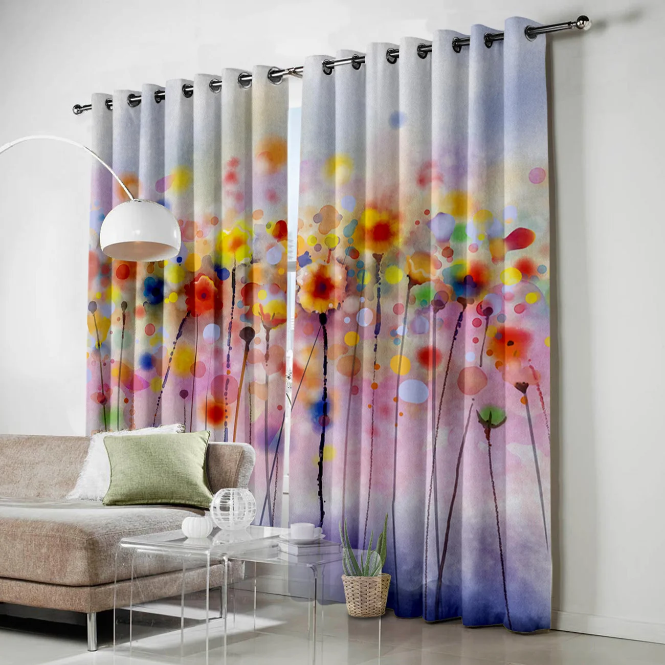 Flowers Bloom Flowers Colorful Watercolor Window Curtains Scenic Curtains for Living Room Decorative Items Living Room