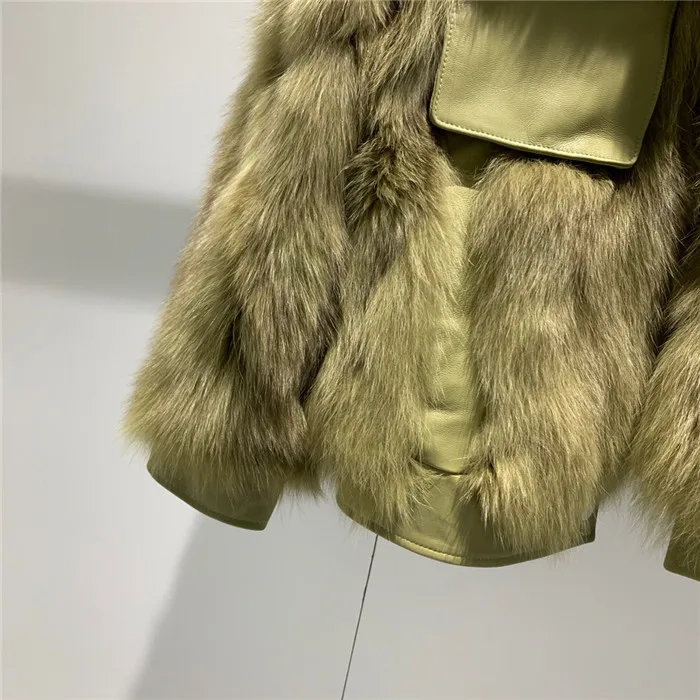 Mateau hiver femme, зимняя Женская Толстая теплая куртка из натурального Лисьего меха, овчина, с карманом, натуральная Шуба для женщин
