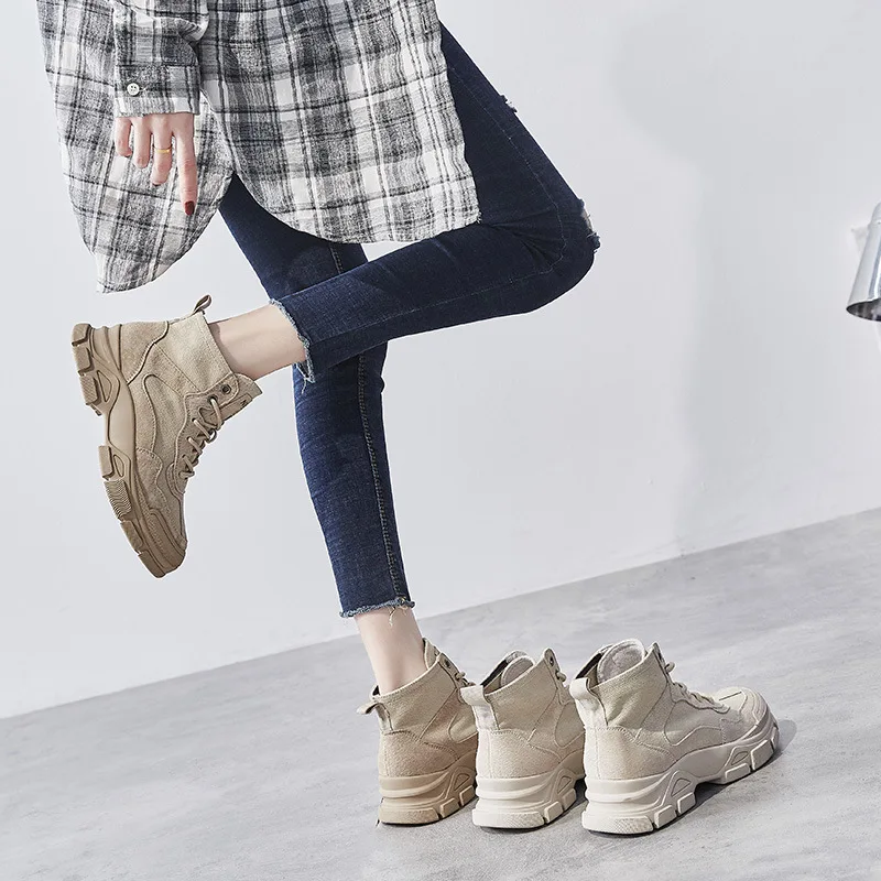 

INS Online Celebrity Thin Single Boots 2019 New Style Versatile Flat Canvas Short Boots Spring And Autumn British Style Locomoti
