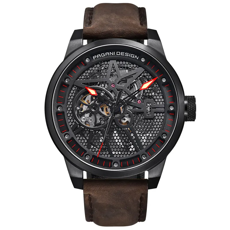 Роскошный бренд Pagani 52 мм Tourbillon автоматические часы мужские наручные часы Мужские механические кожаные Наручные часы Relogio Masculin - Цвет: Bronze
