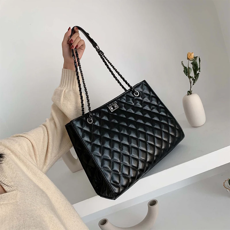 

2018 Louis Brand Large Capacity Shoulder Bags for Women 2019 New Diamond Lattice Tote Bag Female Leather Big Handbag Chain Bolso