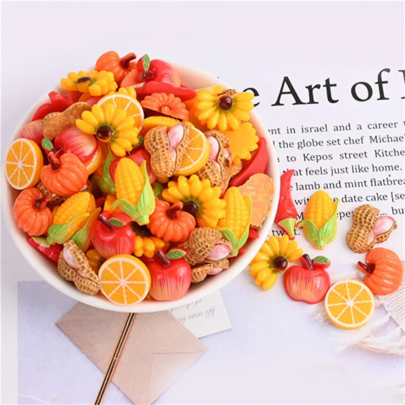 Julie Wang 20PCS Resin Fruit Charms Mixed Artificial Apple Banana Orange Corn Peanut Pendants Jewelry Making Accessory Decor | Украшения и