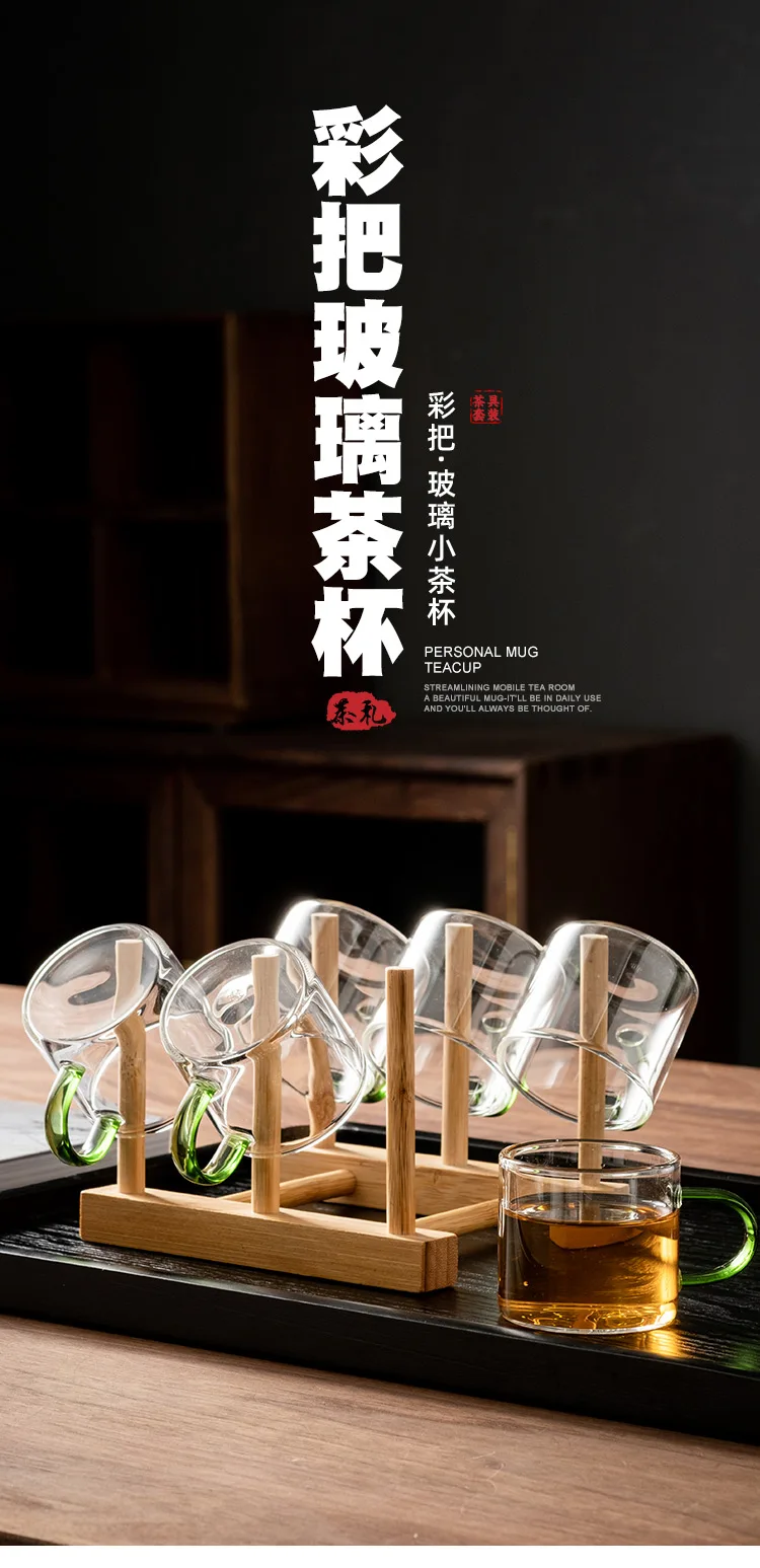 Description Picture 2 of itemTransparent Glass Teacup with Handle, Kung Fu Tea Cup Set, Master, Thick Heat-Resistant with Handle, Green Coffee Wine Glasses