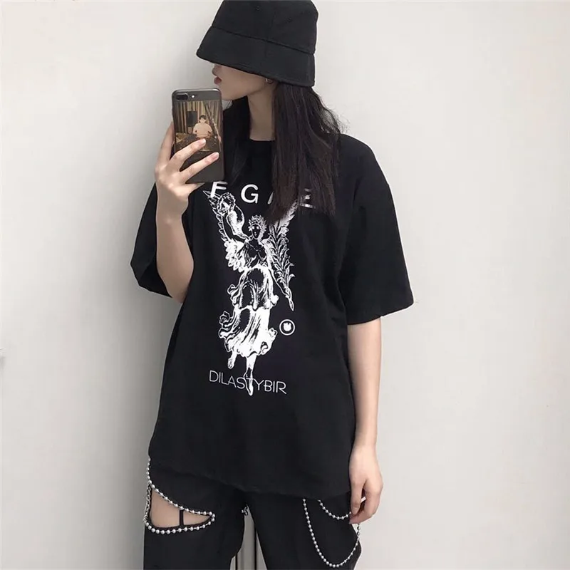 Lychee Harajuku Летняя женская футболка, футболки с коротким рукавом, женская футболка, футболка с угловым принтом, женская футболка с круглым вырезом, футболки