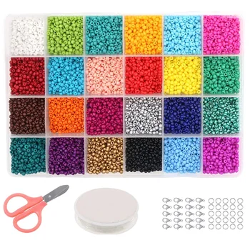 

m Pony Bead,24 Assorted Colors Beading Glass Beads,Approx 14400Pcs Tube Beads for Bracelets Kits with Container Box for DIY Je