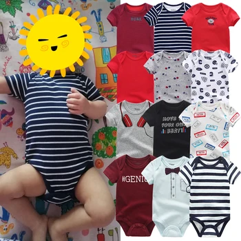 

8PCS/LOT Newborn Baby Boys Clothes Cotton Short Sleeve Solid Print Children Girl Romper 0-12M 2020 Summer Infant Toddler Outfit