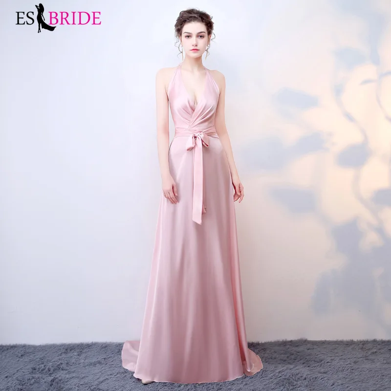 Roze A-lijn Mouwloos V-hals Satin Lange Avondjurken Sexy 2019 Nieuwe Collectie Sexy Abiye Gece Elbisesi Roze A-lijn Mouwloos V-hals Satin Lange Avondjurken Sexy 2019 Nieuwe Collectie Sexy Abiye Gece Elbisesi