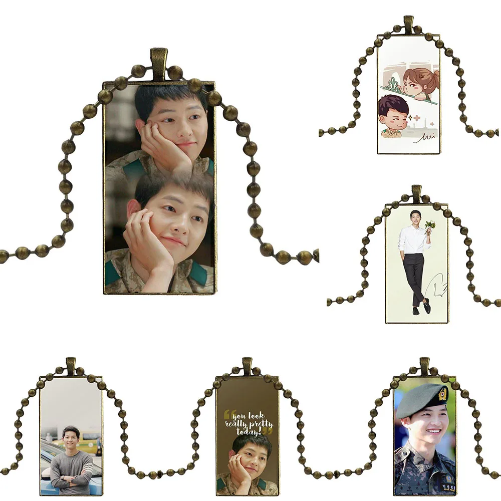 Descendants Of The Sun Song Joong Ki Glass Cabochon Pendant Necklace Rectangle Fashion For Women Children | Украшения и