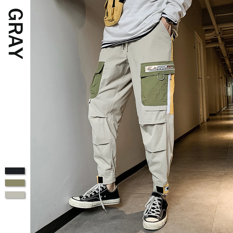 Pantalon Cargo Noir Hommes Hip Hop Harem Pantalon Hommes Pantalons Homme  Pantalons Pantalons Poches Ruban Jeunesse Streetwear Pantalon Cargo Homme