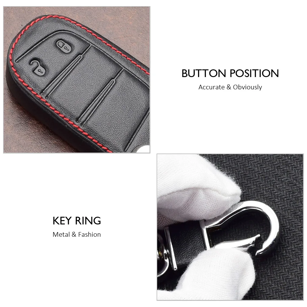 ATOBABI Leather Car Key Case For Dodge Journey 2011 2012 2013 2014 2015 2016 2017 2 Buttons Smart Remote Control Protector Cover