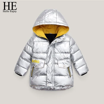 

HE Hello Enjoy Winter Letter Thick Fleece Jacket For Boys teenager Girl 4-11 Years Fashion Hooded Parka Child Pattern Star Coat