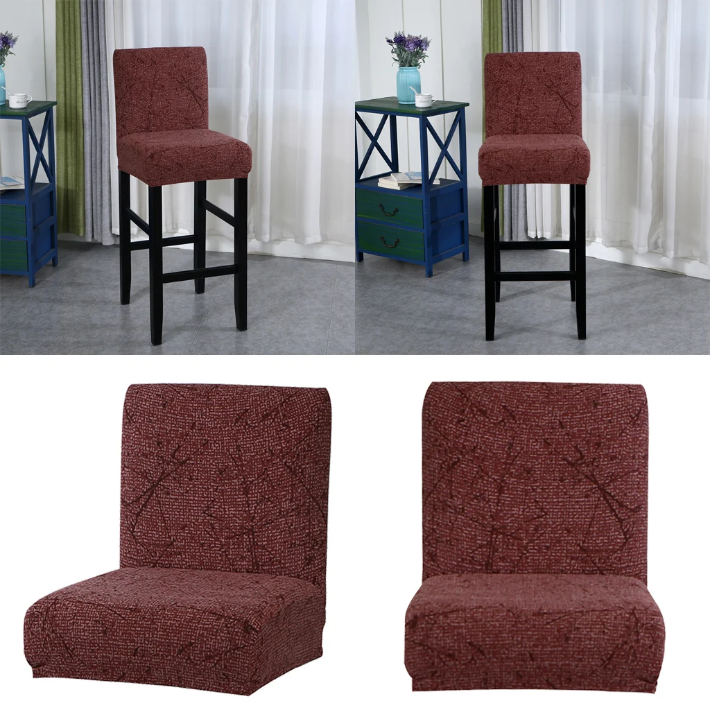 Elastic Low-back Chair Seat Cover Short Dining Bar Height Stool Slipcover Chair Pretector Replacement for Home Kitchen Hotel 