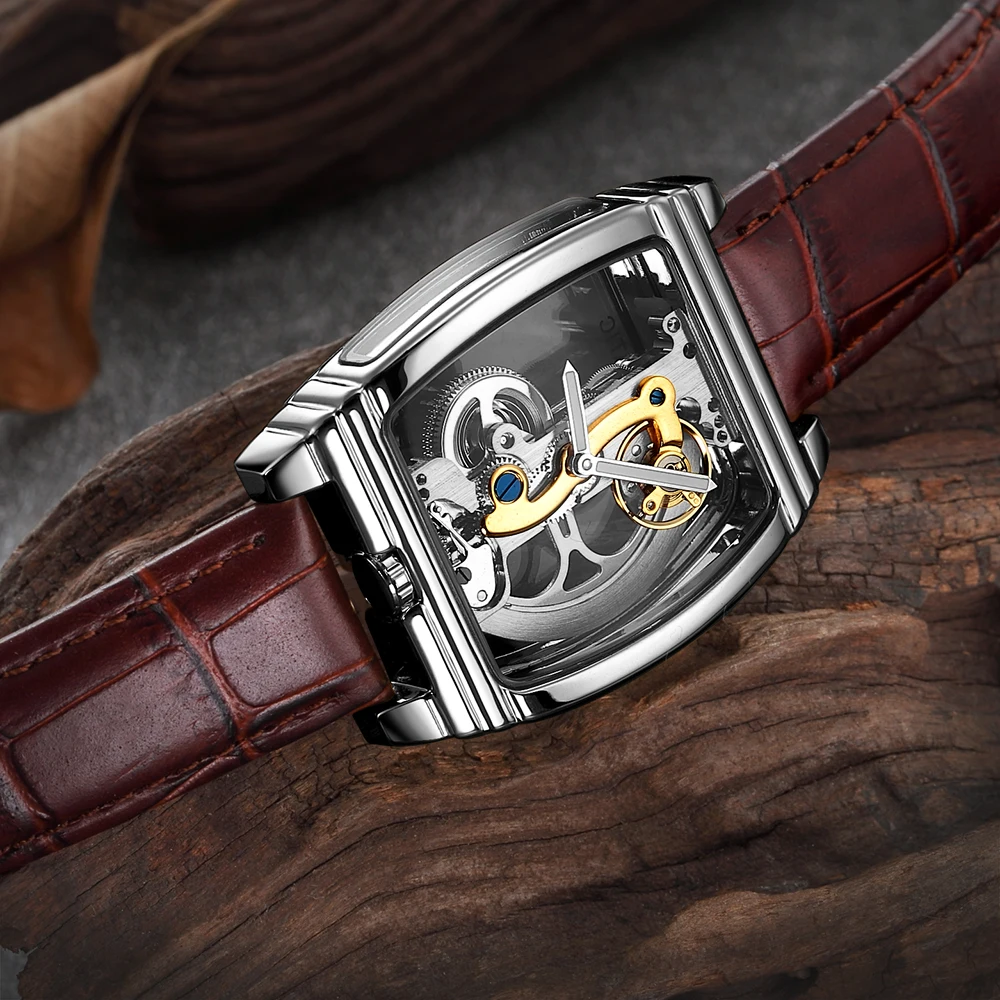 Модные мужские Shenhua автоматические механические часы в стиле стимпанк на кожаном ремешке, Водонепроницаемый часы Montre Homme