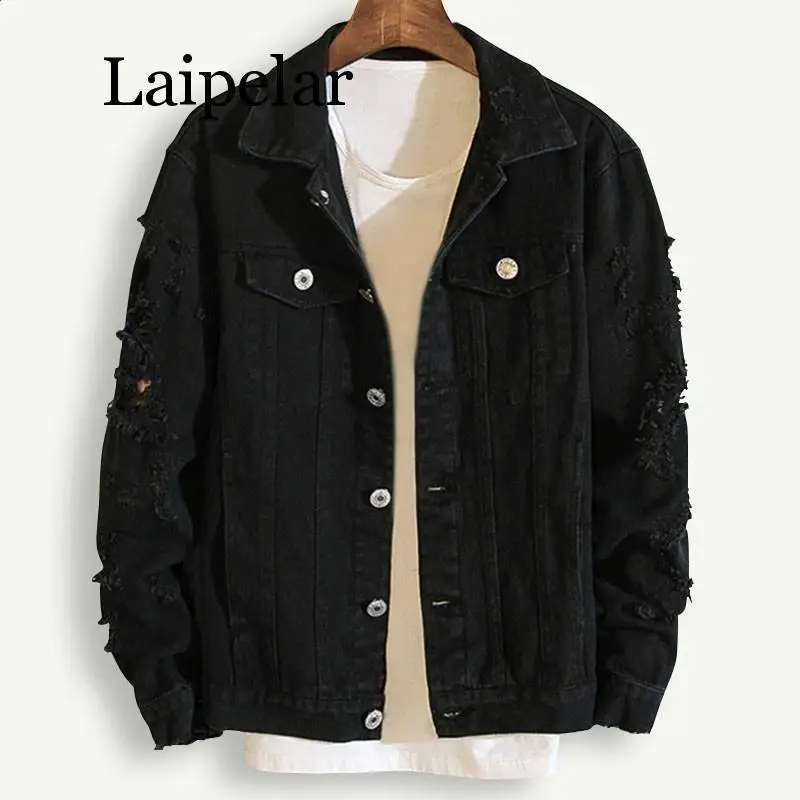 Laipelar Plus Size Loose Ripped Black Denim Jacket Women 4Xl 5Xl Spring
