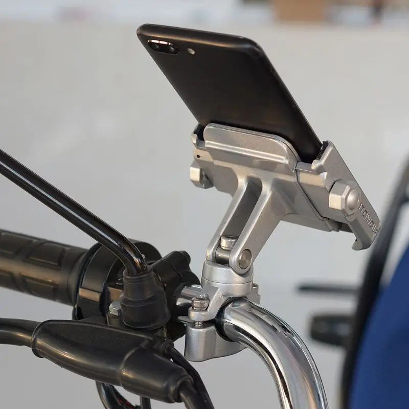 360° Rotatable Robust Universal Bike Phone Mount Aluminium Bike Phone Holder UK company Fits most iPhone & Samsung Galaxy devices Silver Suitable For Motorbike & Moped & Electric Scooter