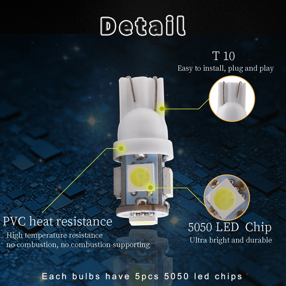 20X 100X 500X 24В T10 5050 5 SMD светодиодные лампы W5W 194 авто дверь чтения зазор светло белый