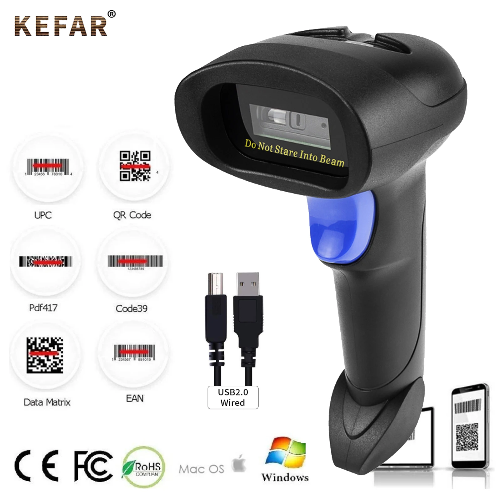 KEFAR-2D-Barcode-Scanner-Wired-32-Bit-Handheld-CMOS-2D-QR-Bar-code ...