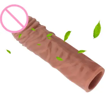 Soft Silicone Male Reusable Penis Sleeve Dildo Extender Enlargement Condoms Cock Delay Ring Sex Toys For Men 1