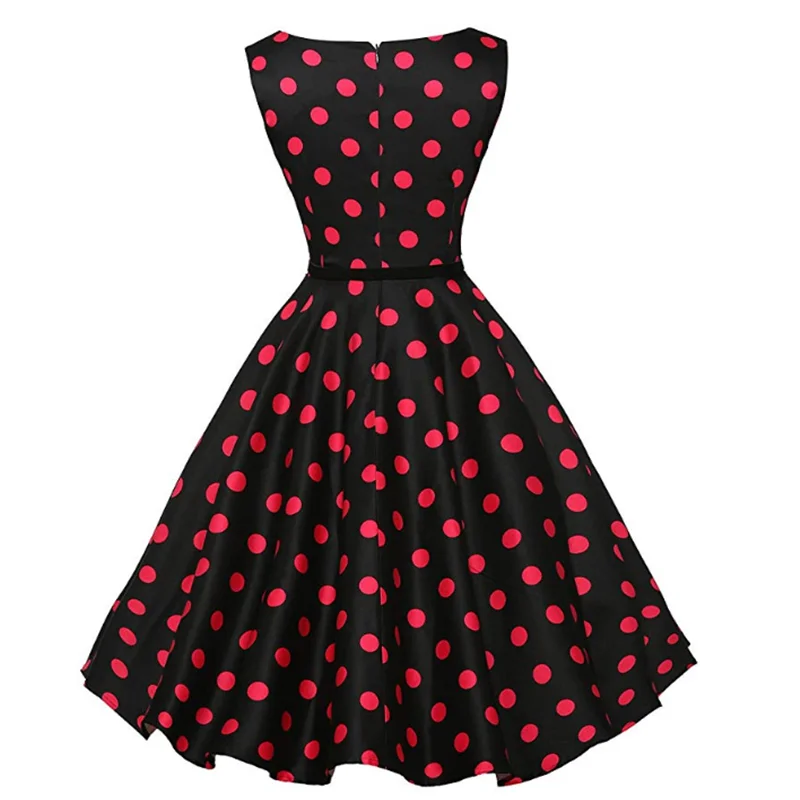 Red wine Polka Dot Для женщин 50s с коротким рукавом и поясом в стиле ретро; красные платья для девочек в белую и черную горошек Винтаж 60s рокабилли Pin Up платья для торжественных событий; Нижняя юбка - Цвет: Red wine Polka Dot