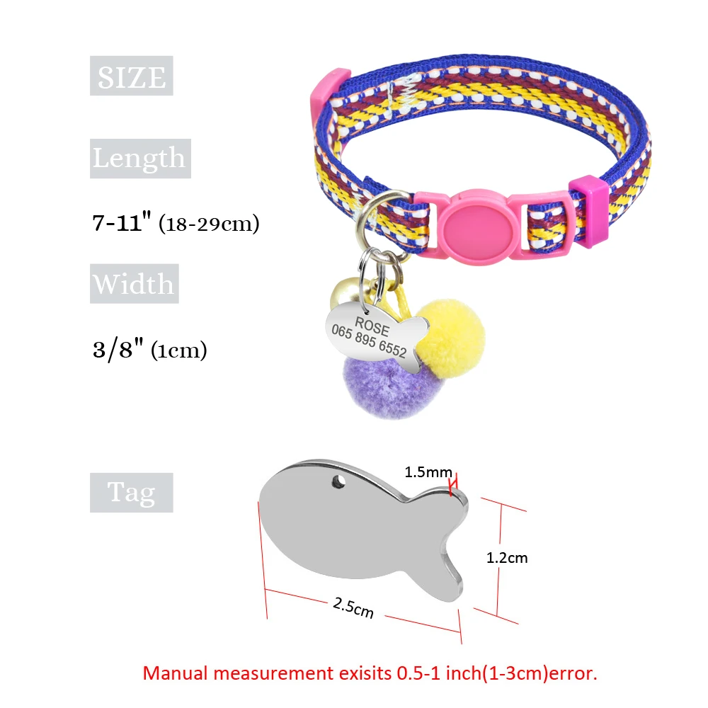 Cat Collar Customized Nylon Kitten Collar Personalzied Puppy ID Tag Collars Quick Release Cat Necklace Cat Accessories
