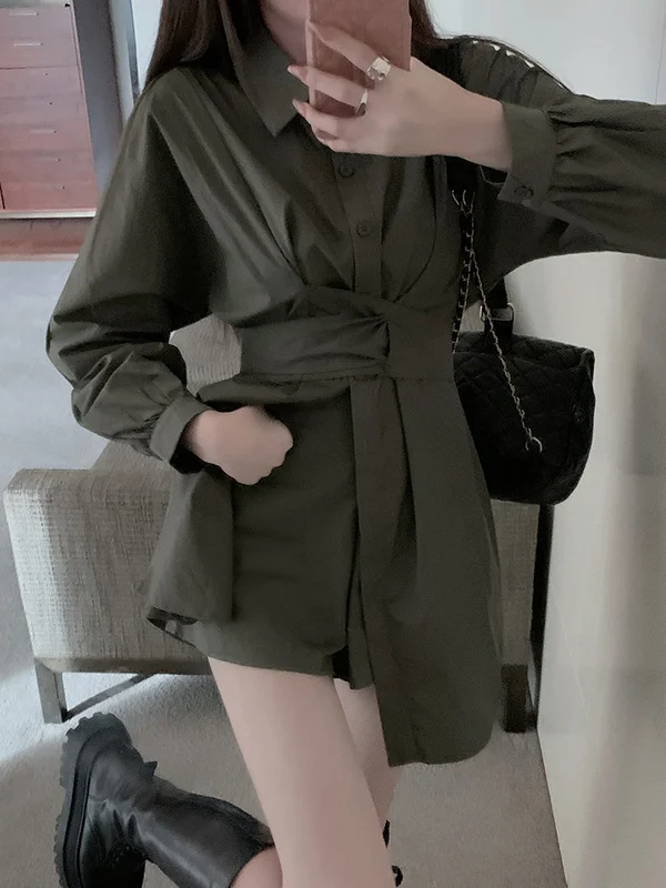 Женские рубашки МАЗ женские реальные фото экономичное Бандажное платье-рубашка