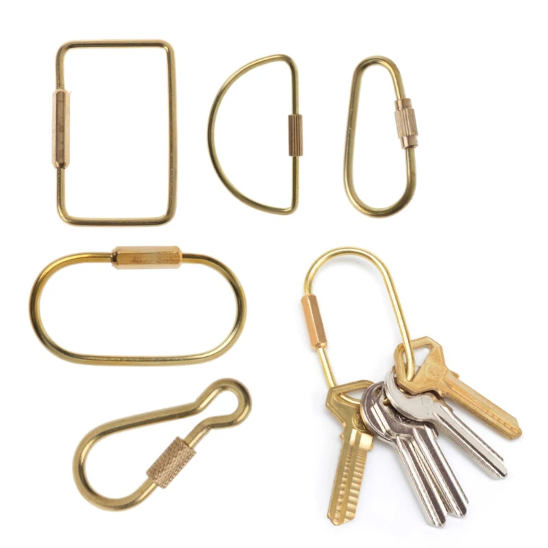 1Pc Simple Brass Key Chain DIY Keychain Ellipse Oval Shape Screw Lock