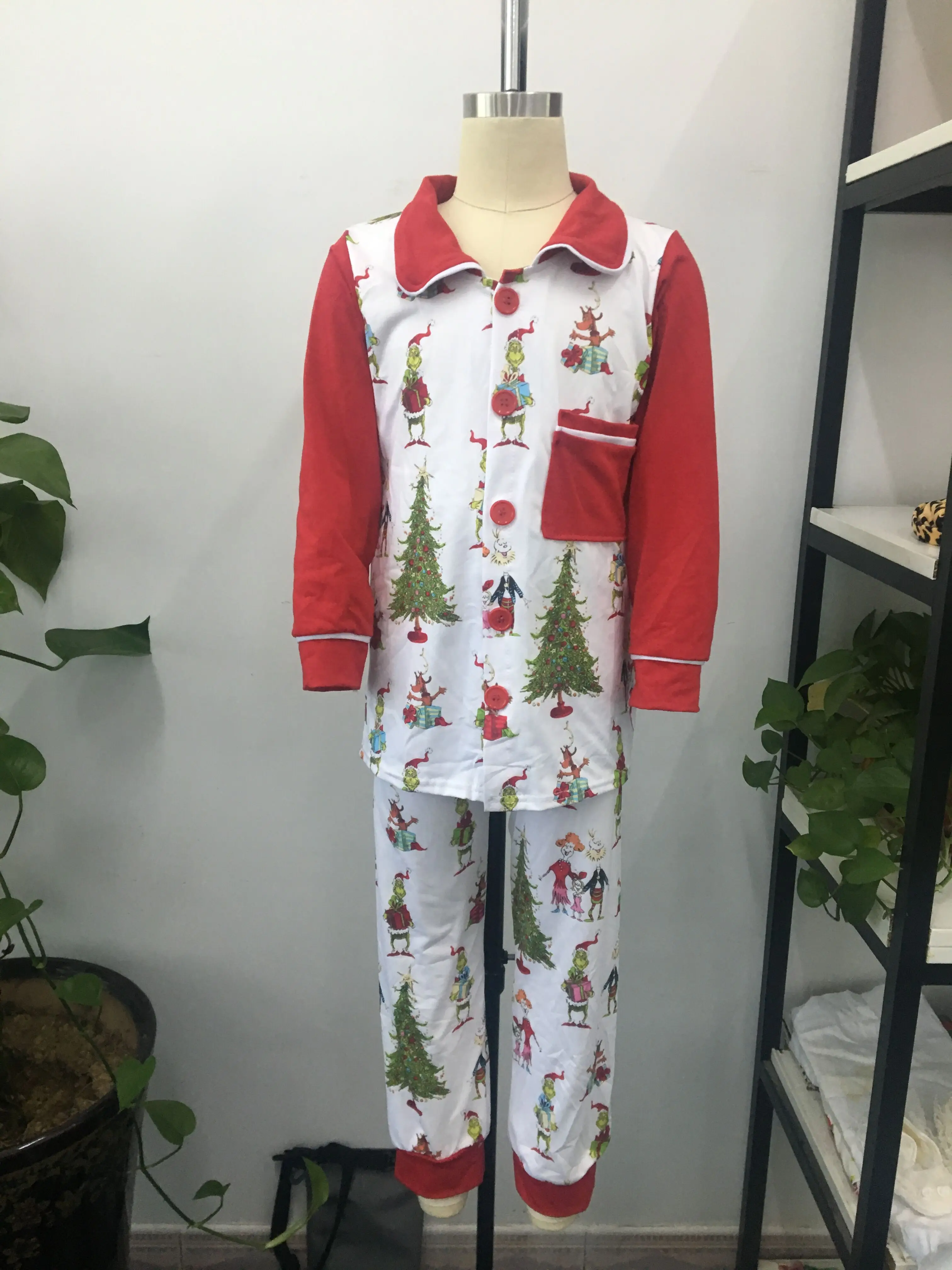 

winter fall kids boy pajamas grinch character top match pants nightclothes boy outfits