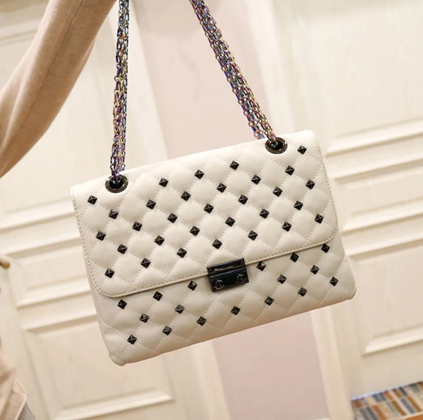 

Luxury Famous Designer Women Genuine Leather Cowhide Rivet Handbags Chains Hand Bag Flap Shoulder Messenger Crossbody Bags