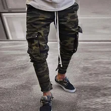 Vogue мужские джинсы камуфляж мульти-карман пэчворк эластичные тонкие ноги на шнуровке джинсы ленты армейский зеленый повседневные брюки карго