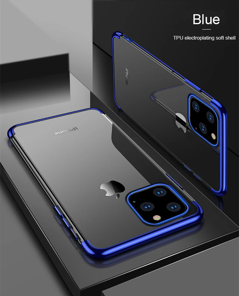 Синий Для apple iPhone 11/11 Pro/11 Pro max прозрачный защитный мягкий чехол для телефона из ТПУ - Цвет: Синий